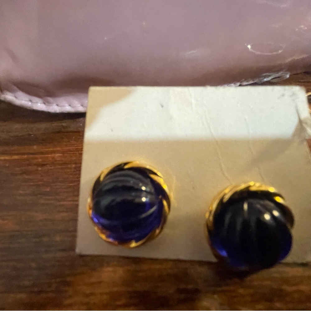 Elegant Gold and Blue Stud Earrings 2 pack